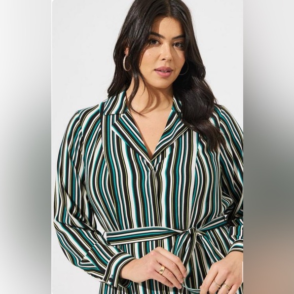 NWT Torrid Stripe Green Mini Rayon Slub Wrap Front Dress - Picture 4 of 5